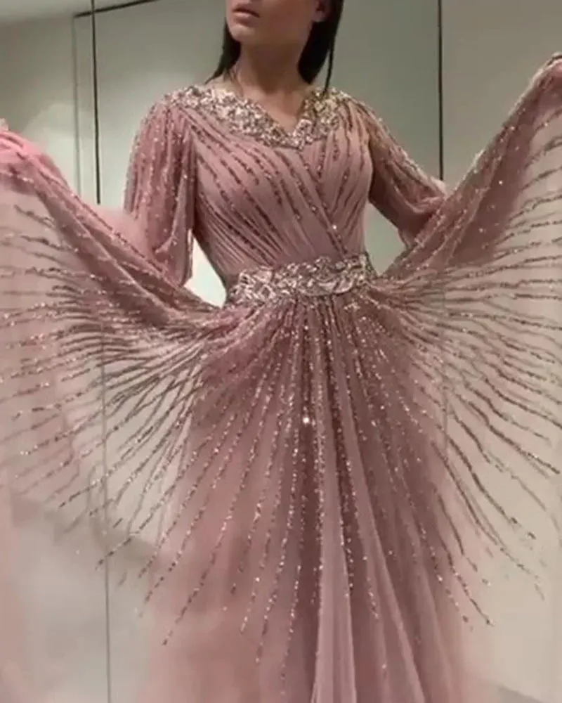Swing Mesh Long Sleeve Evening Party Dress