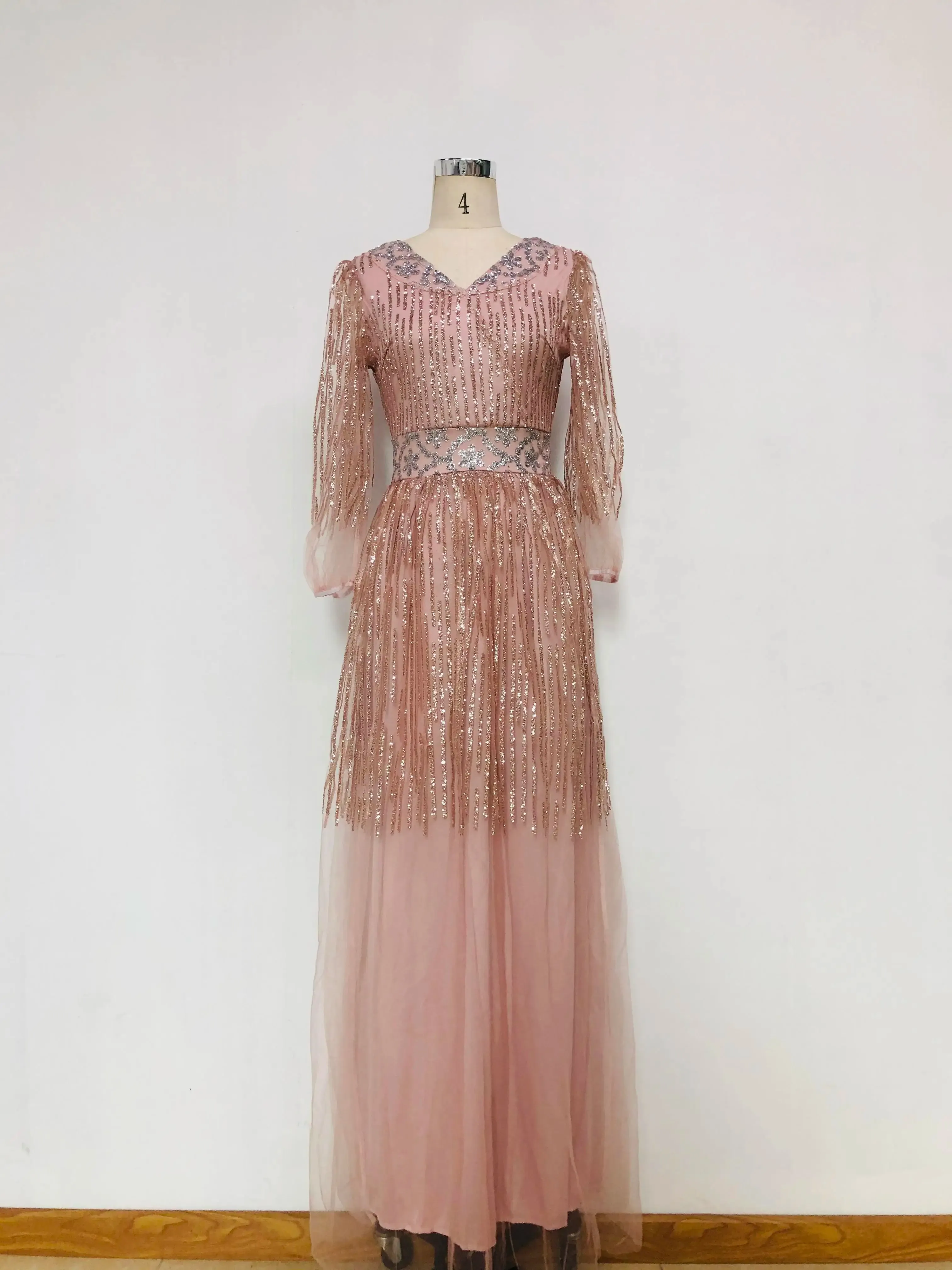 Swing Mesh Long Sleeve Evening Party Dress