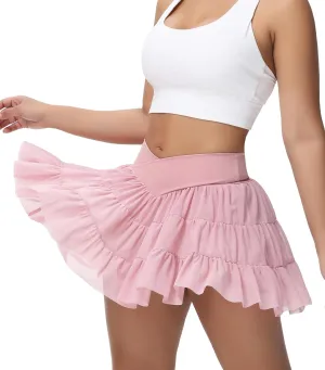 Tennis Skirt with Shorts V-Waist Flowy Pleated Ruffle Skirts Dance Golf Running Athletic Skorts