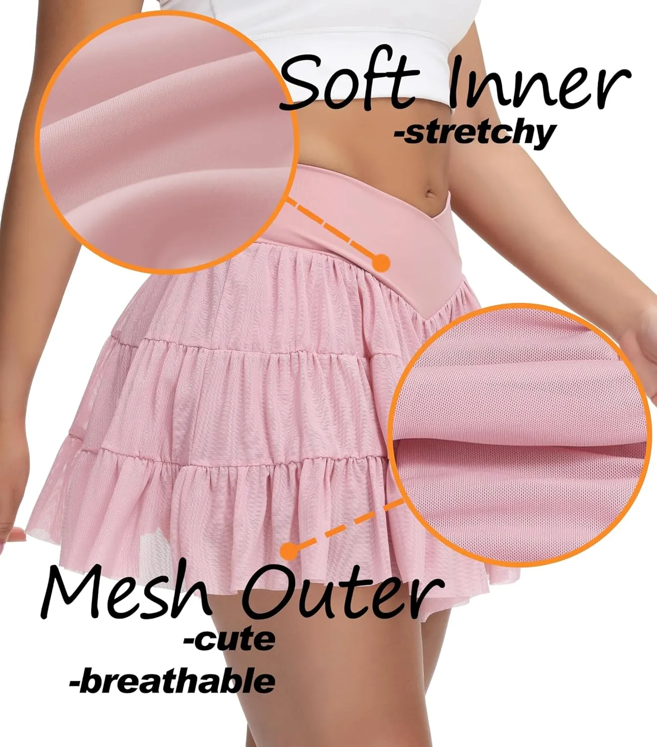 Tennis Skirt with Shorts V-Waist Flowy Pleated Ruffle Skirts Dance Golf Running Athletic Skorts
