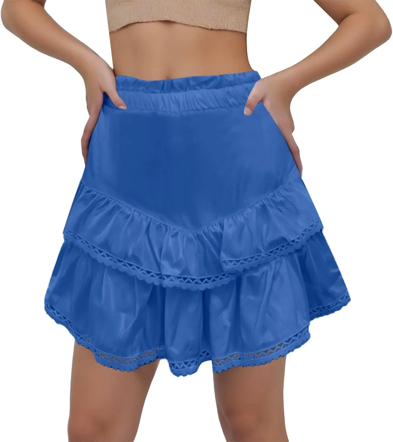 Tennis Skirts for Women Knee Length Chiffon Skorts Women Shorts Casual Boho Ruffle Tiered Skorts High Waist Mini