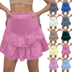 Tennis Skirts for Women Knee Length Chiffon Skorts Women Shorts Casual Boho Ruffle Tiered Skorts High Waist Mini