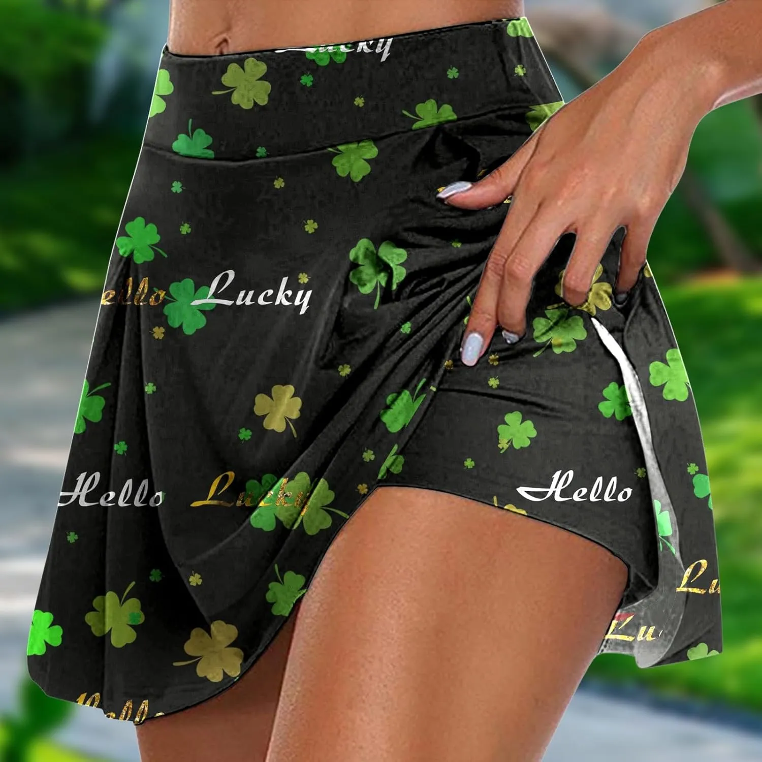 Tennis Skirts for Women St Patricks Day Print Shamrock Athletic Skort with Shorts High Waist Tummy Control Yoga Skirt