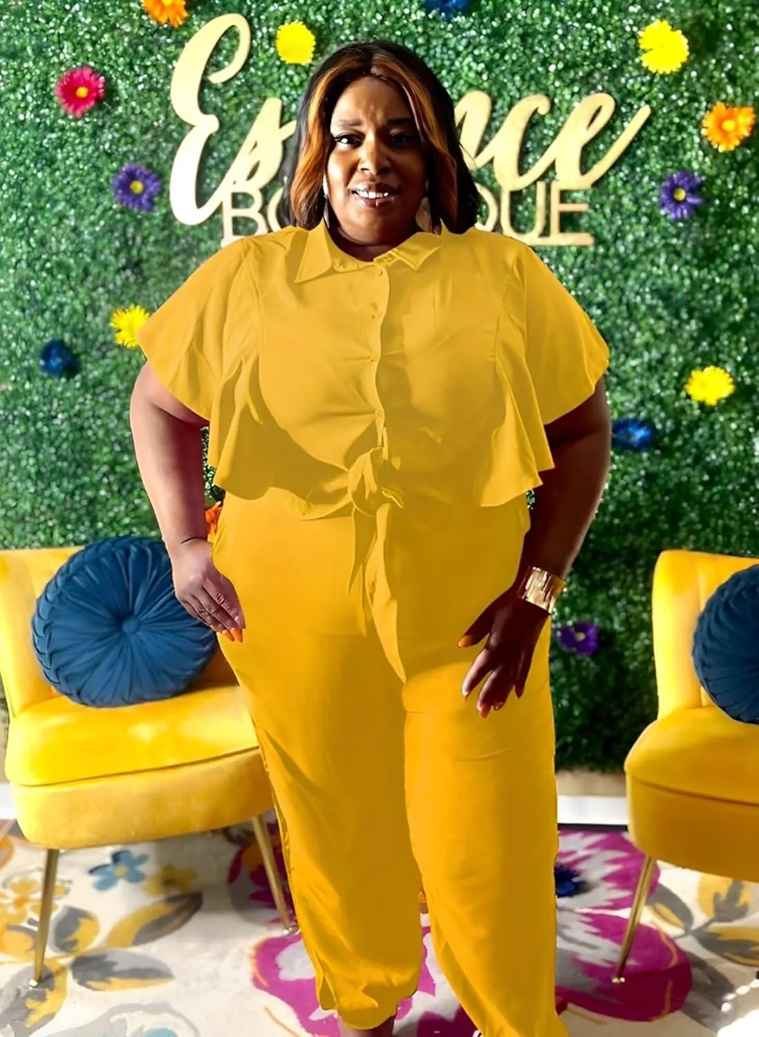 ThusFar Women Plus Size 2 Piece Outfits Sleeveless Ruffle Crop Top Casual Tracksuits Bodycon Pocket Lounge Matching Set