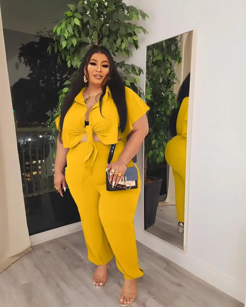 ThusFar Women Plus Size 2 Piece Outfits Sleeveless Ruffle Crop Top Casual Tracksuits Bodycon Pocket Lounge Matching Set