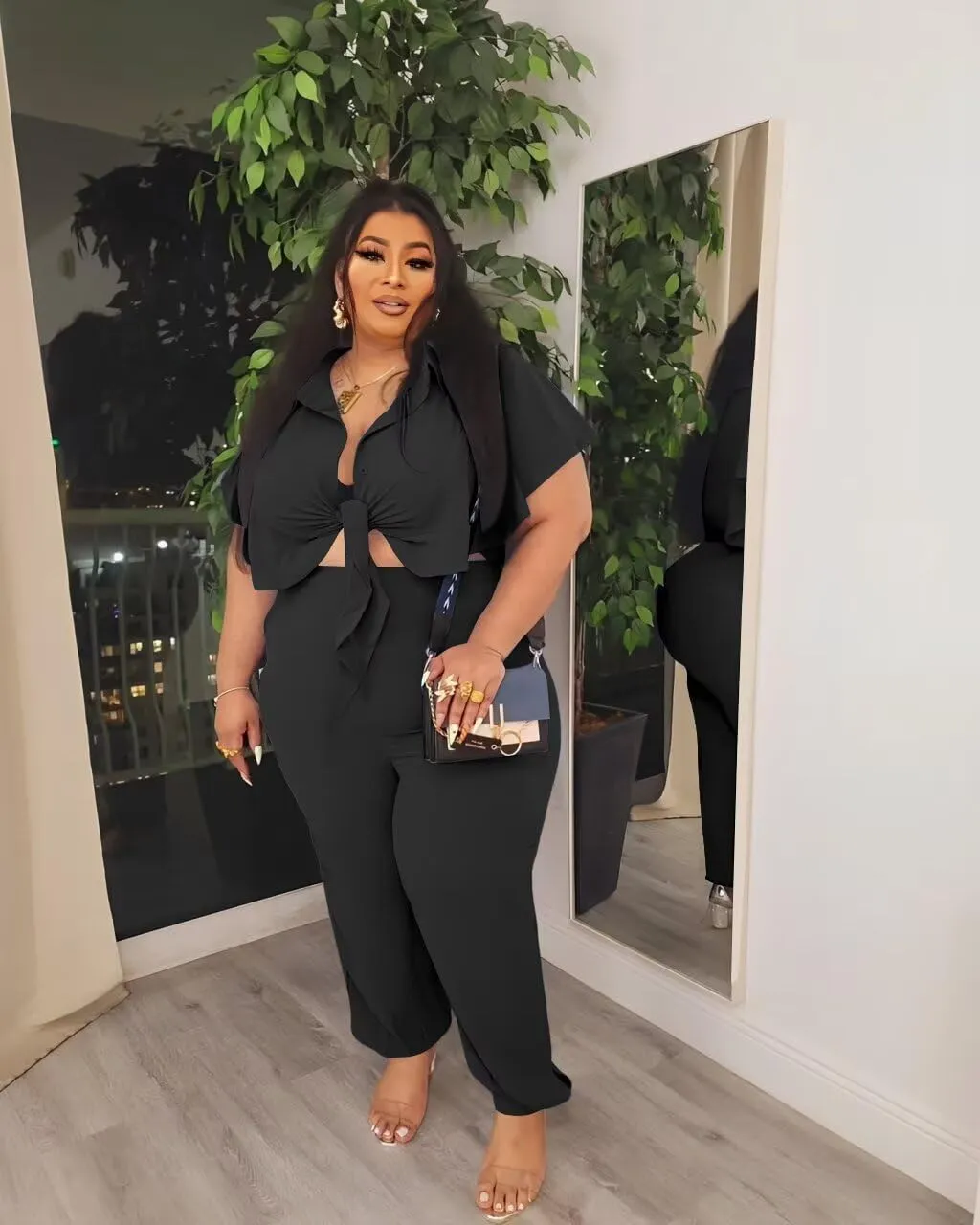 ThusFar Women Plus Size 2 Piece Outfits Sleeveless Ruffle Crop Top Casual Tracksuits Bodycon Pocket Lounge Matching Set