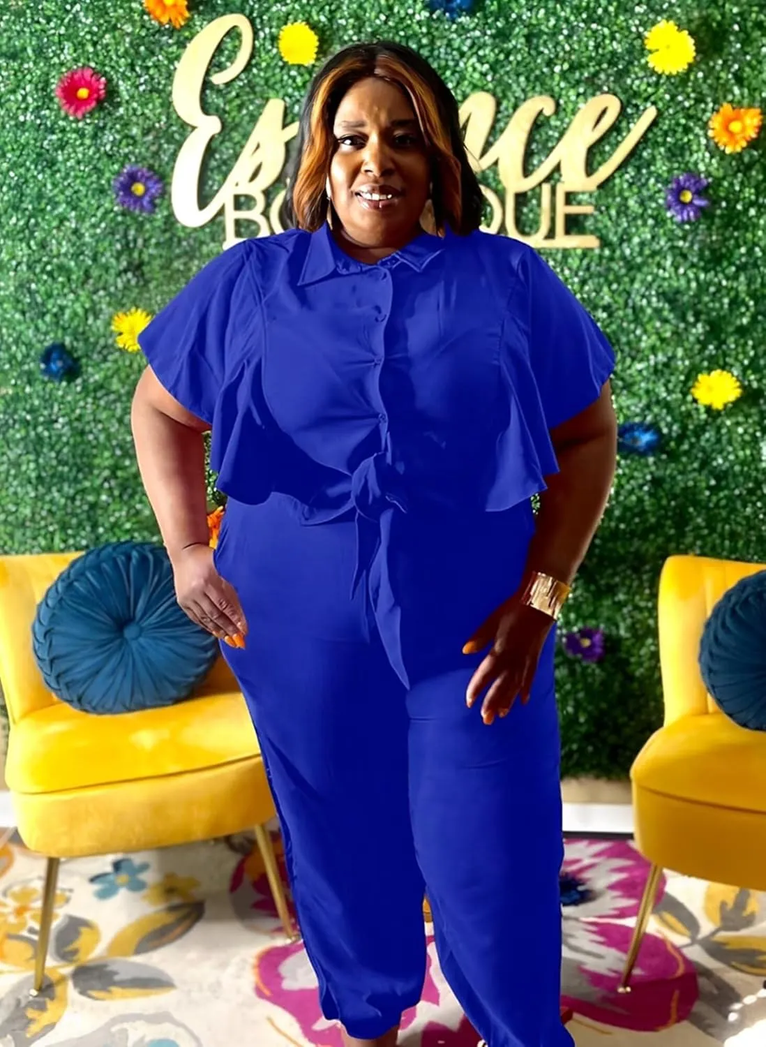 ThusFar Women Plus Size 2 Piece Outfits Sleeveless Ruffle Crop Top Casual Tracksuits Bodycon Pocket Lounge Matching Set