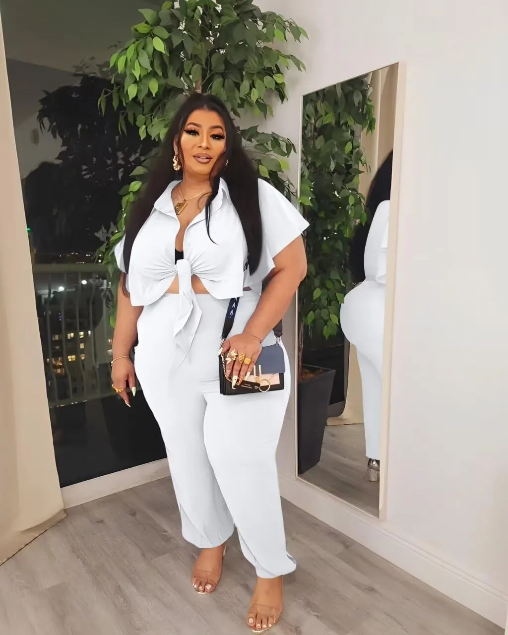 ThusFar Women Plus Size 2 Piece Outfits Sleeveless Ruffle Crop Top Casual Tracksuits Bodycon Pocket Lounge Matching Set