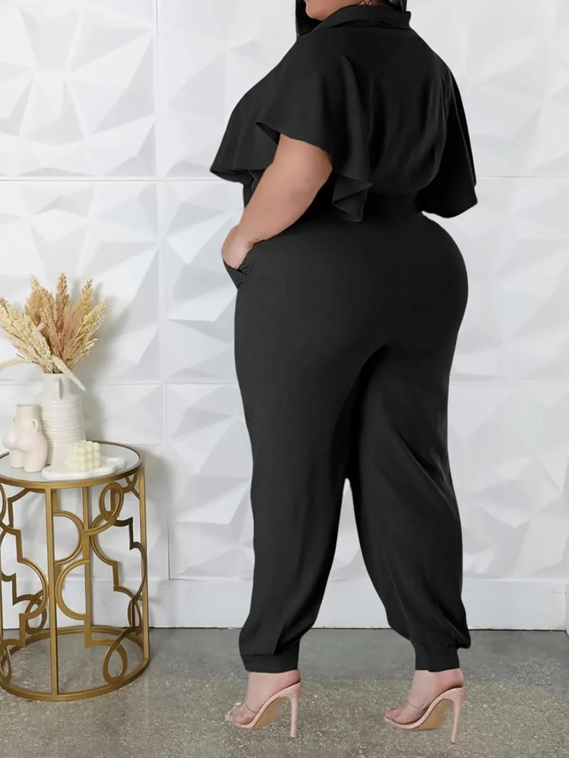 ThusFar Women Plus Size 2 Piece Outfits Sleeveless Ruffle Crop Top Casual Tracksuits Bodycon Pocket Lounge Matching Set