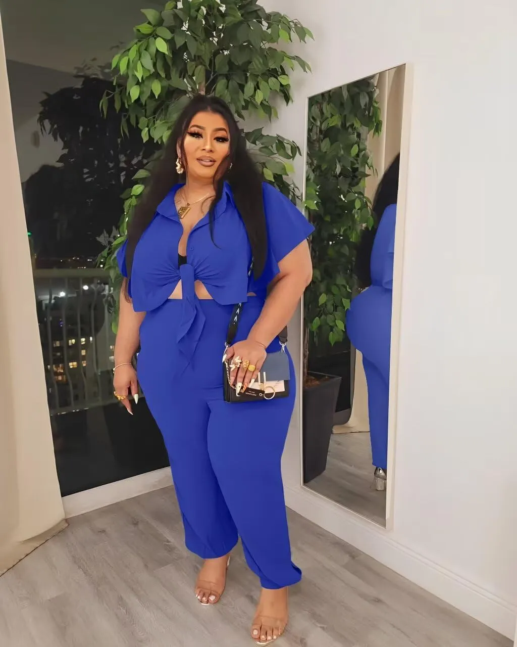 ThusFar Women Plus Size 2 Piece Outfits Sleeveless Ruffle Crop Top Casual Tracksuits Bodycon Pocket Lounge Matching Set