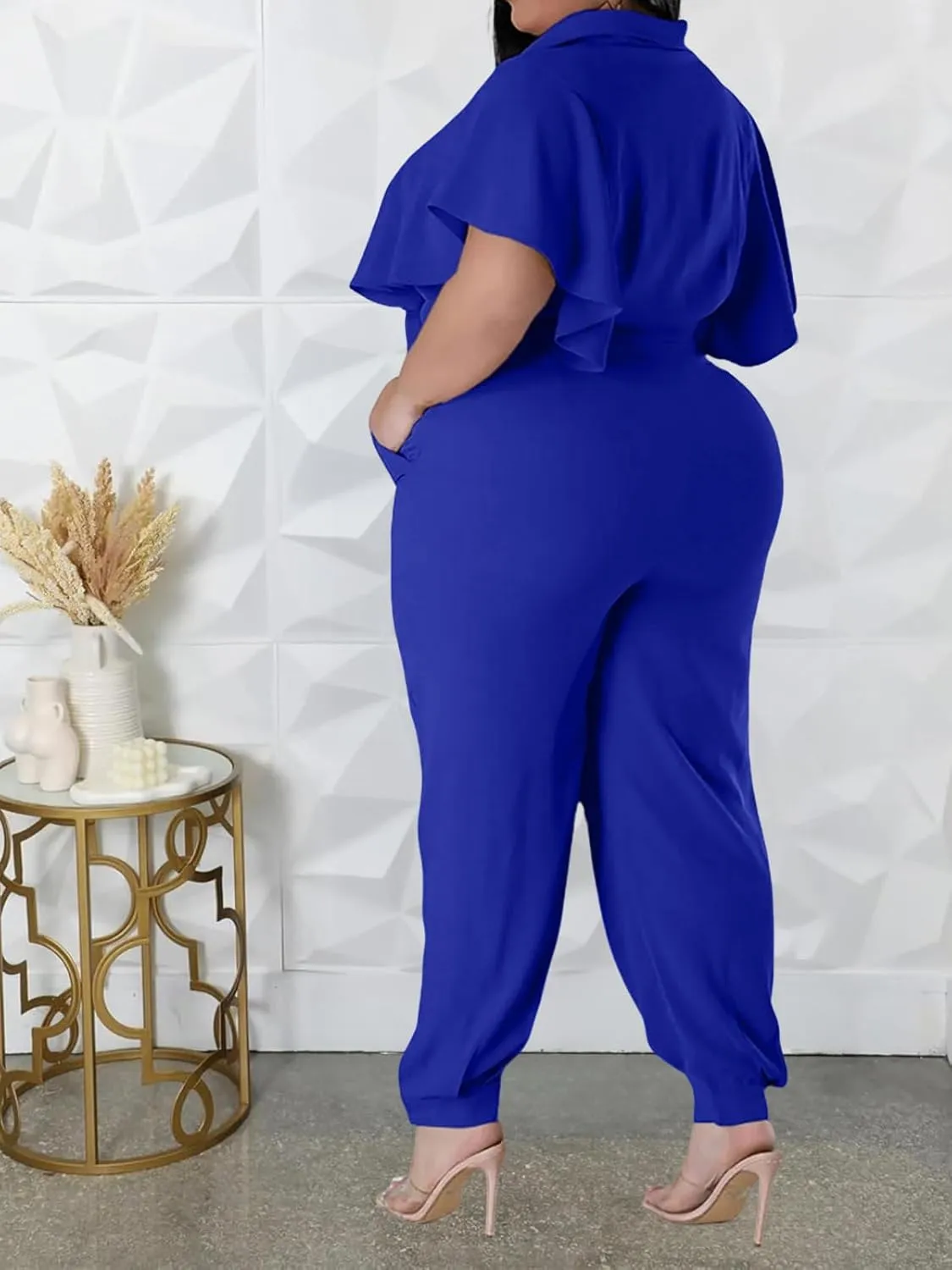 ThusFar Women Plus Size 2 Piece Outfits Sleeveless Ruffle Crop Top Casual Tracksuits Bodycon Pocket Lounge Matching Set
