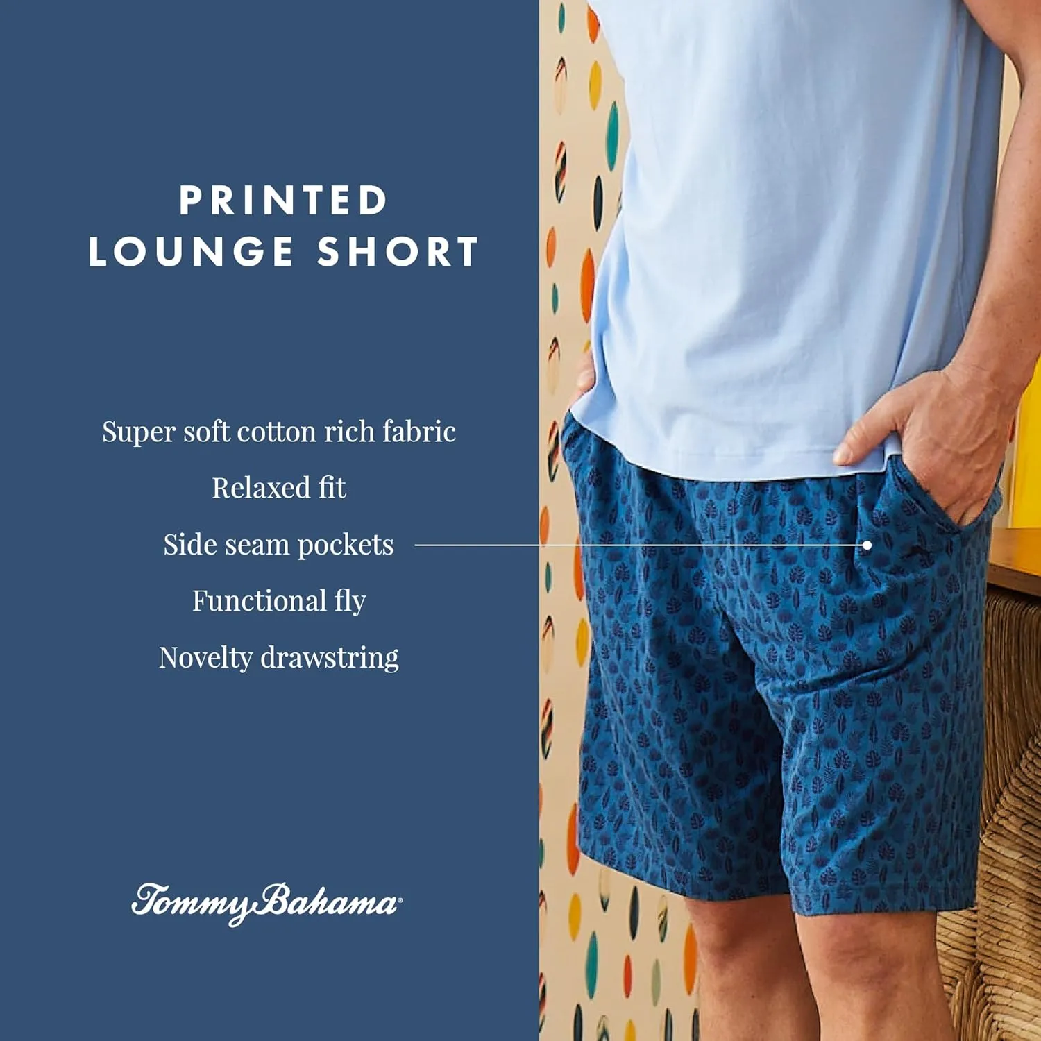 Tommy Bahama - Men's Essential Printed Lounge Short, Stretch Jersey Pajama Shorts for Sleep or Lounge
