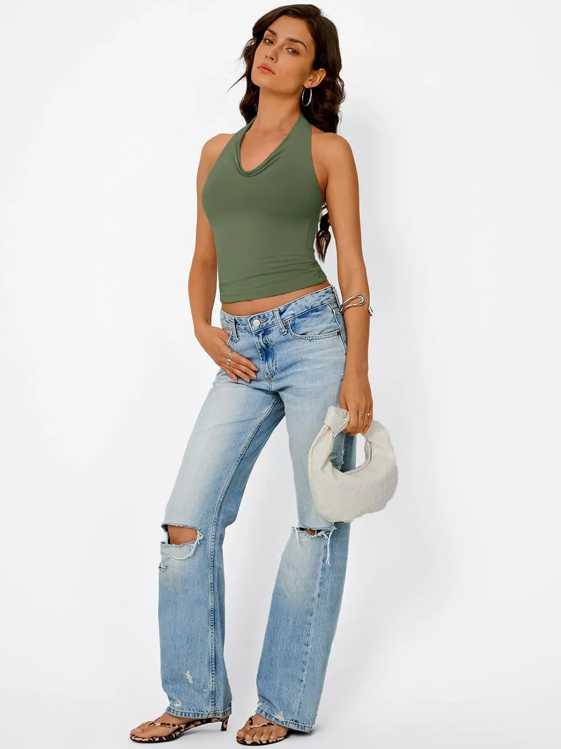 Trendy Queen Summer Tops for Women 2025 Going Out Cute y2k Shirts Halter Cowl Neck Backless Basic Vacation Outfits Clothes
