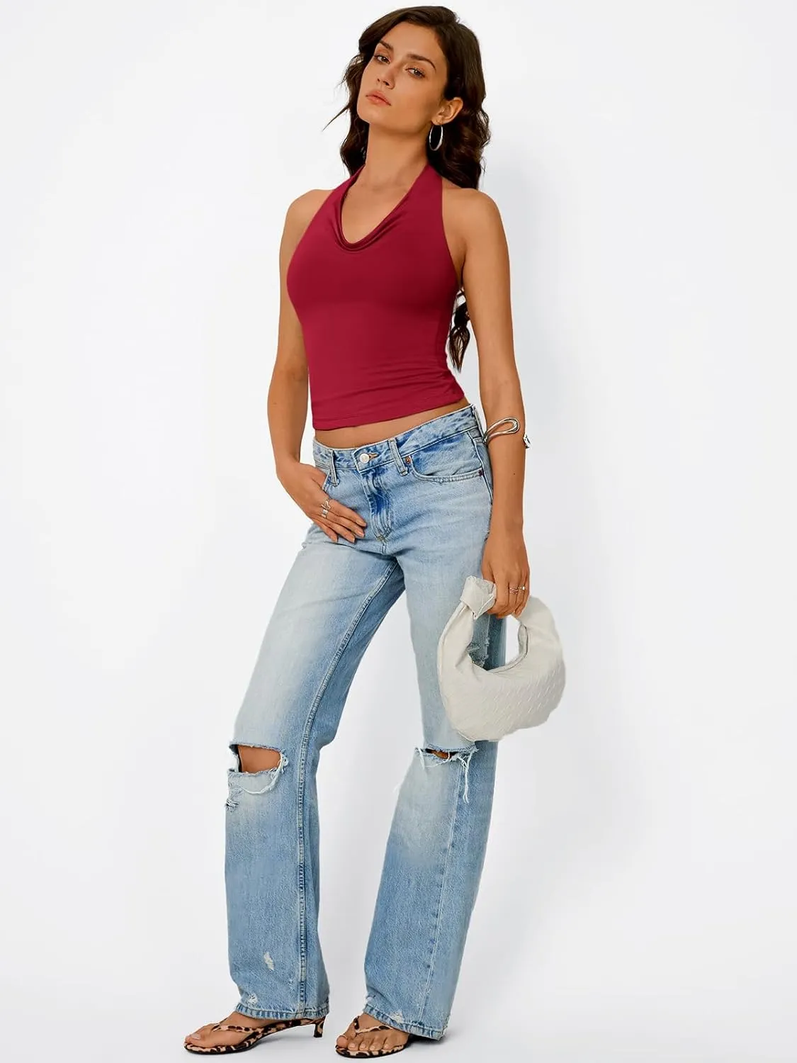 Trendy Queen Summer Tops for Women 2025 Going Out Cute y2k Shirts Halter Cowl Neck Backless Basic Vacation Outfits Clothes