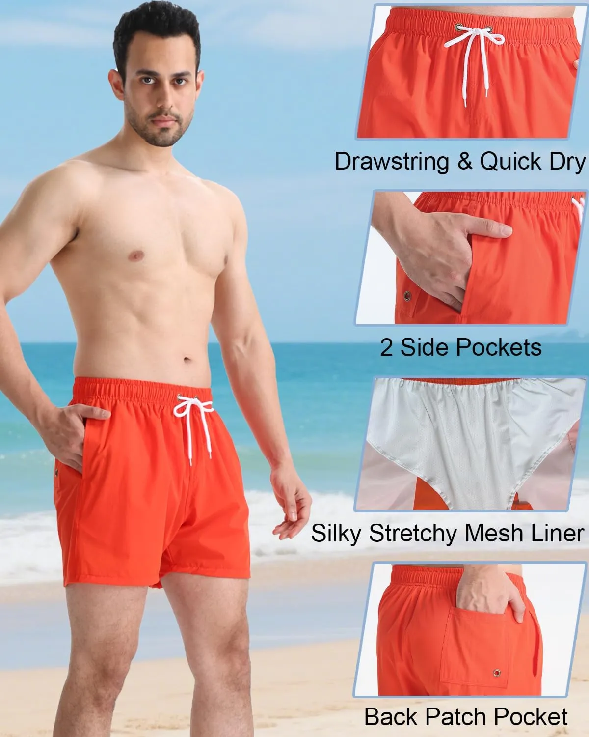 TUVEKE Men's Swim Trunks Quick Dry Bathing Suit for Men 5 Inch Inseam with Mesh Liner Mens Swimming Shorts Beach Shorts S-XXL