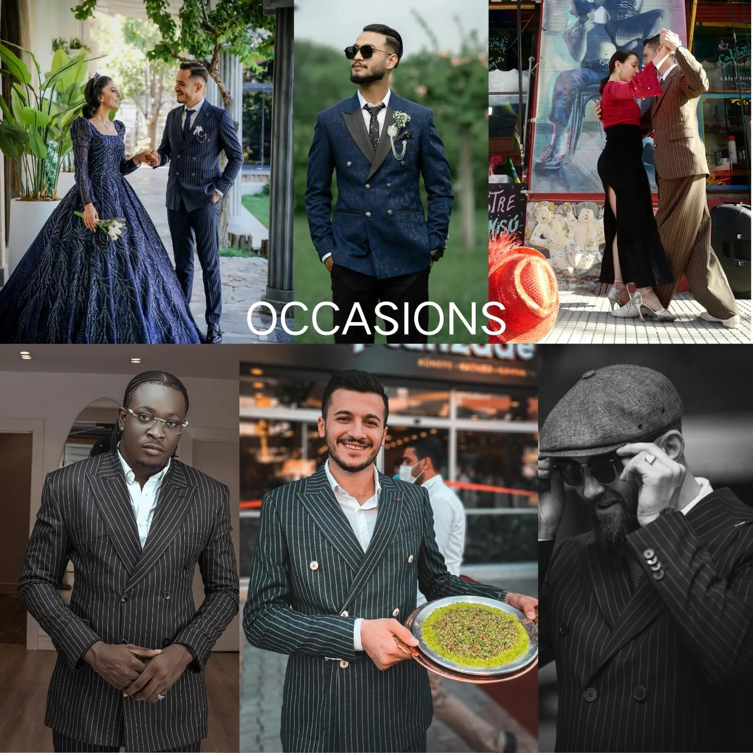 UNINUKOO Mens 2 Piece Pinstripe Suit for Men Double Breasted Tuxedo Business Wedding Dinner Party Jacket Pants Suit Set