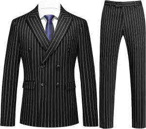 UNINUKOO Mens 2 Piece Pinstripe Suit for Men Double Breasted Tuxedo Business Wedding Dinner Party Jacket Pants Suit Set