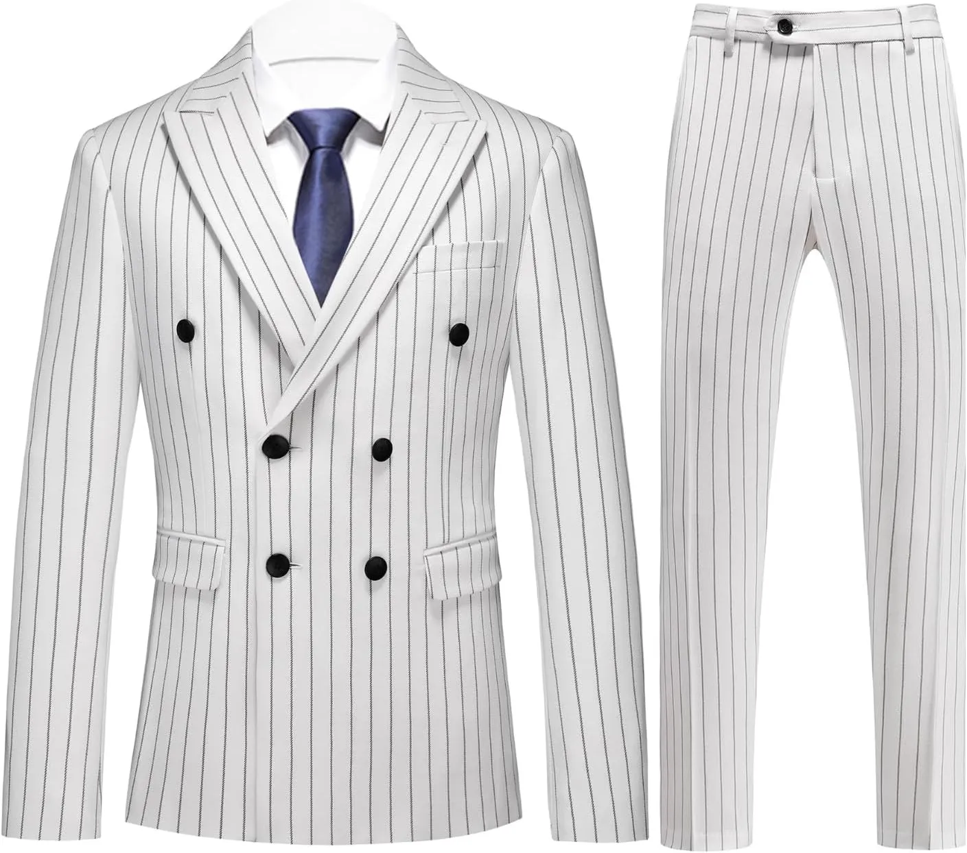 UNINUKOO Mens 2 Piece Pinstripe Suit for Men Double Breasted Tuxedo Business Wedding Dinner Party Jacket Pants Suit Set