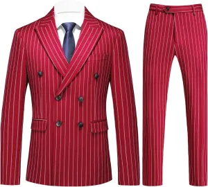UNINUKOO Mens 2 Piece Pinstripe Suit for Men Double Breasted Tuxedo Business Wedding Dinner Party Jacket Pants Suit Set