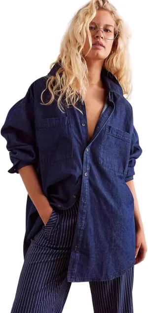 utcoco Womens Denim Shirt Jacket Retro Long Sleeve Button Down Blouse 2024 Casual Tops