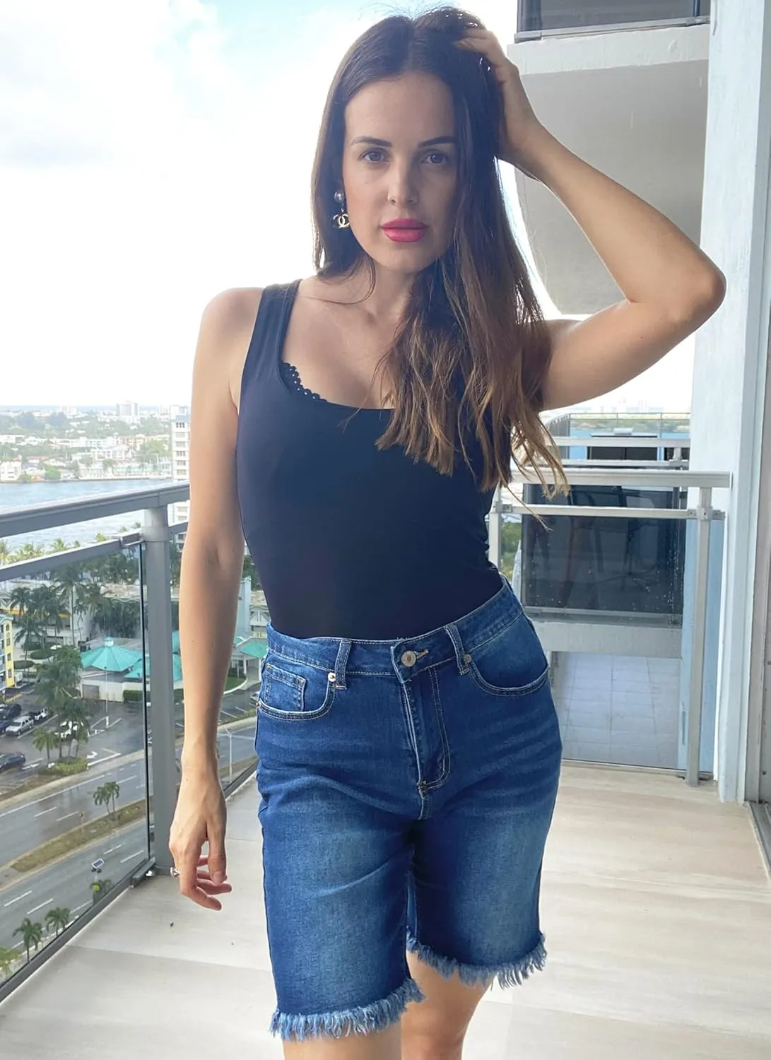 Utyful Women Summer Frayed Ripped Bermuda Shorts Distressed Denim Jeans Short