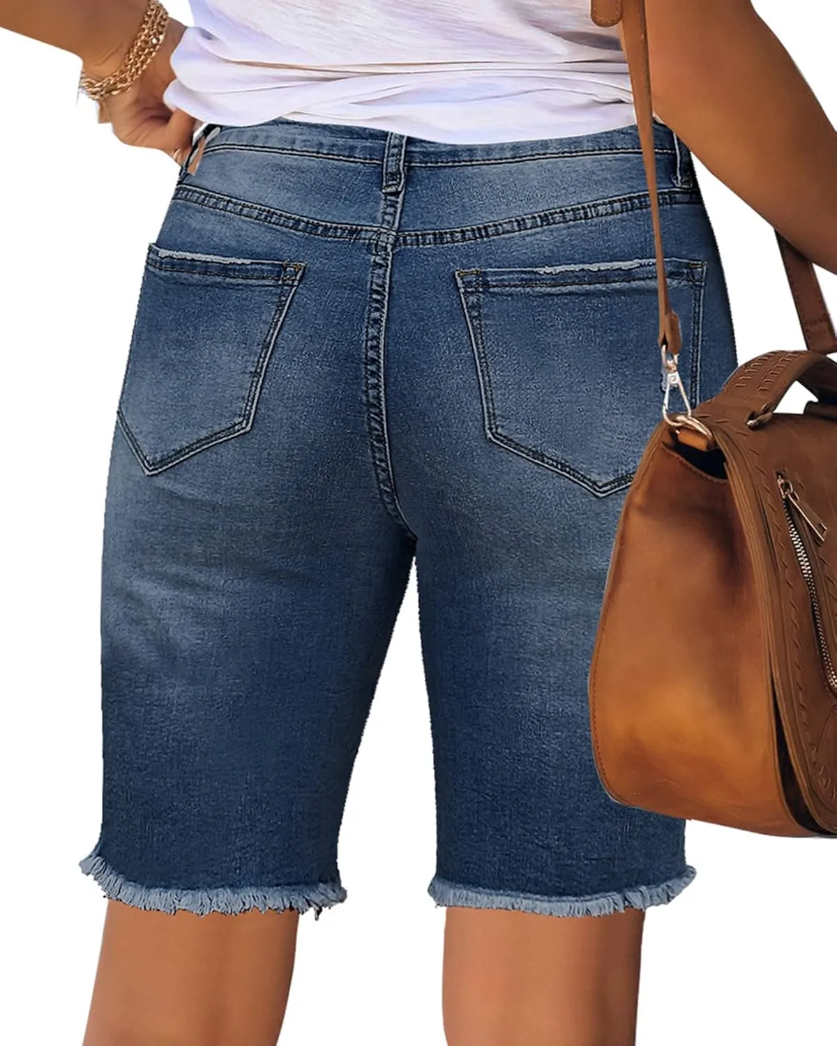 Utyful Women Summer Frayed Ripped Bermuda Shorts Distressed Denim Jeans Short