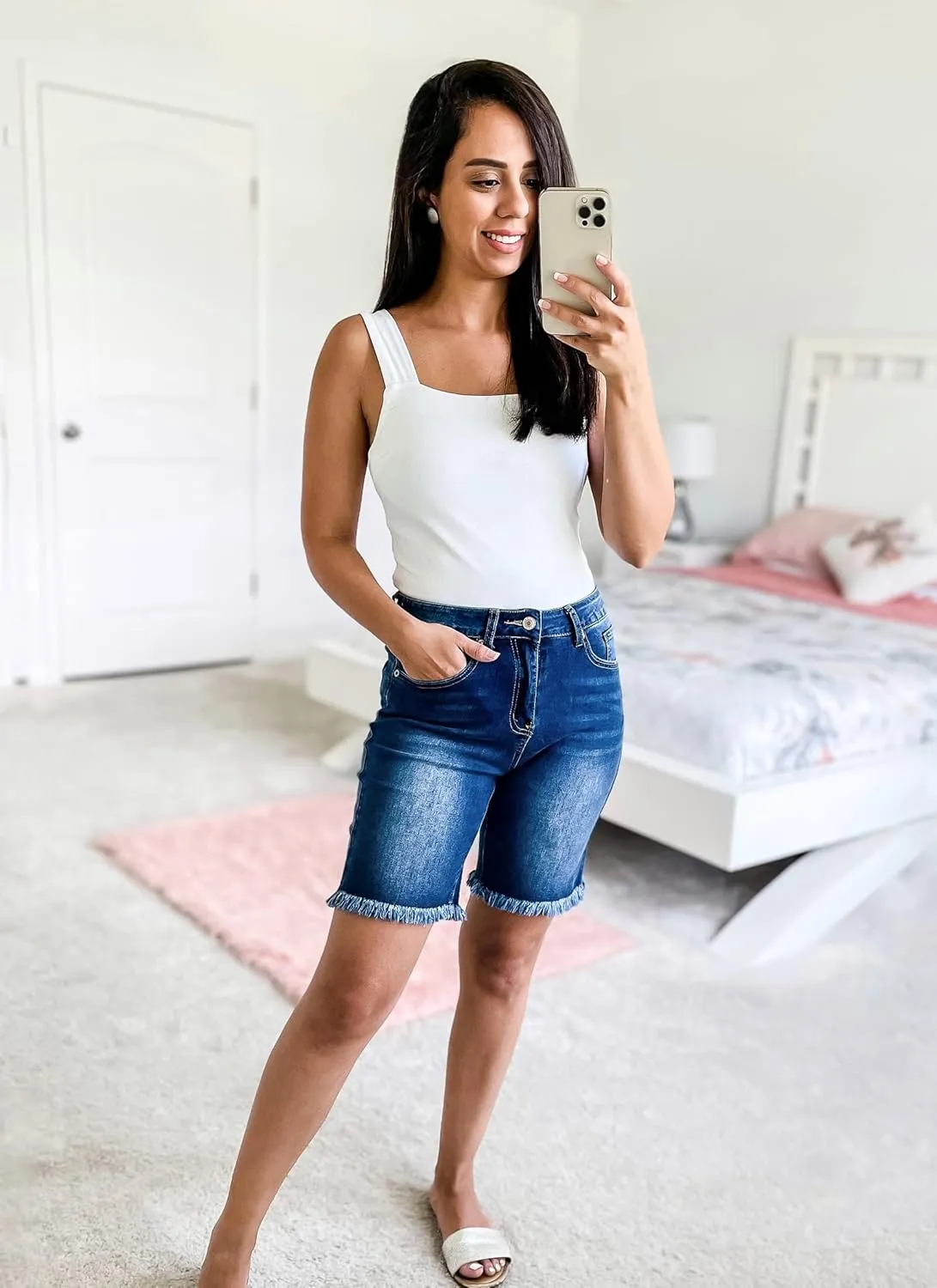 Utyful Women Summer Frayed Ripped Bermuda Shorts Distressed Denim Jeans Short