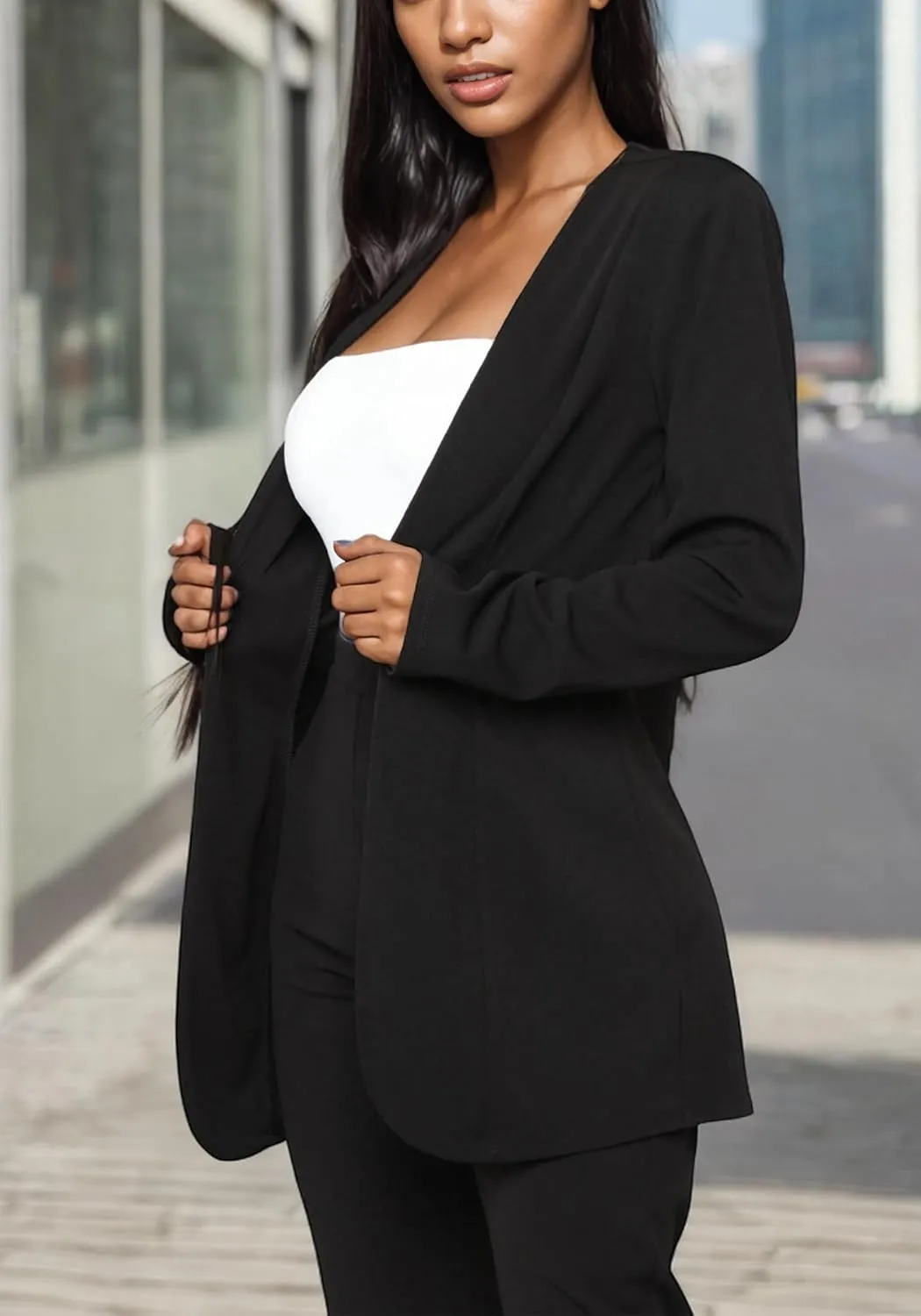 Vakkest Womens Suits 2 Piece Set Business Formal Outfit Casual Long Sleeve Blazer and Office Work Pencil Pants Dressy