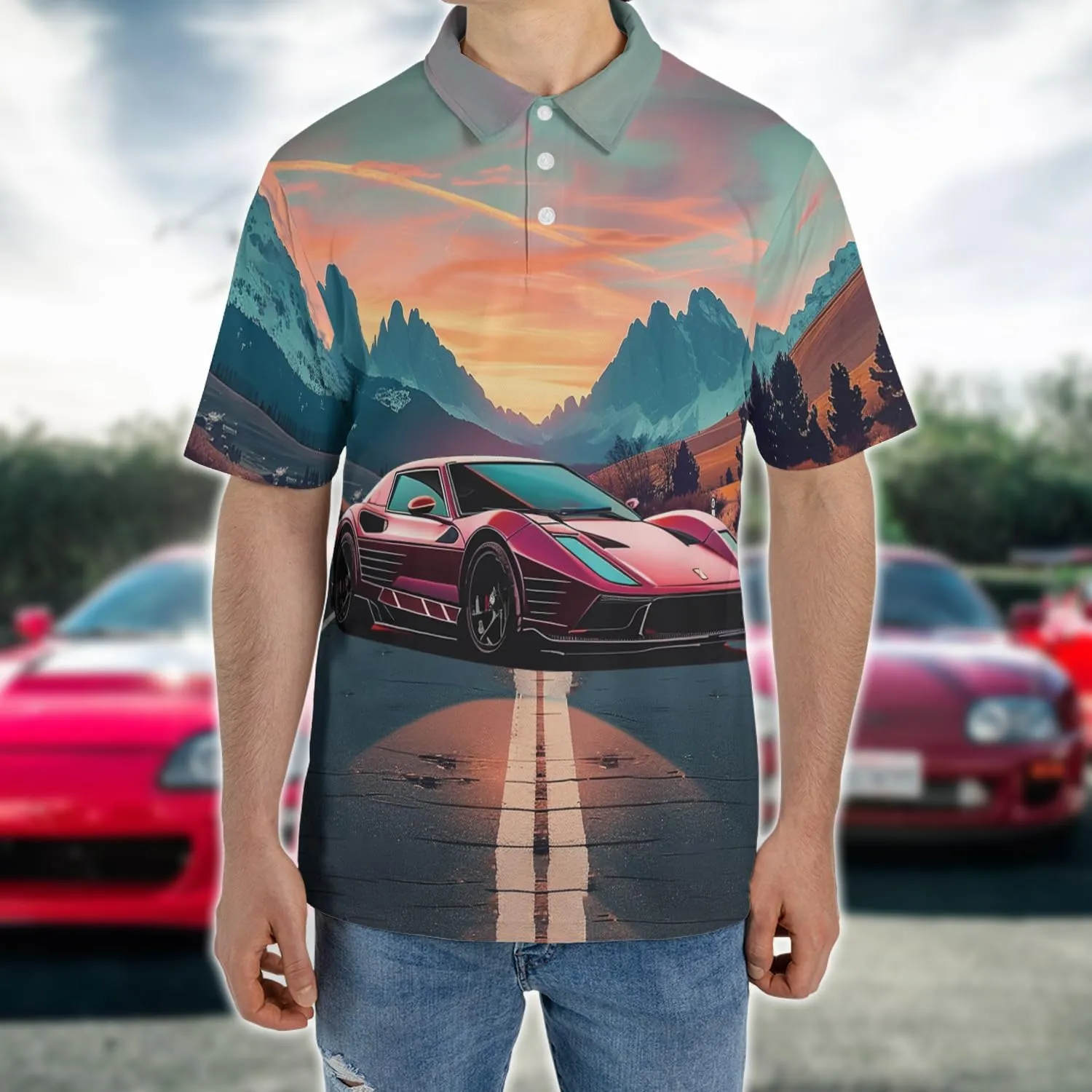 Vehicle Polo Shirts for Men - Car Racing Men's Regular Fit Quick Dry Golf Polo Shirt Series 12