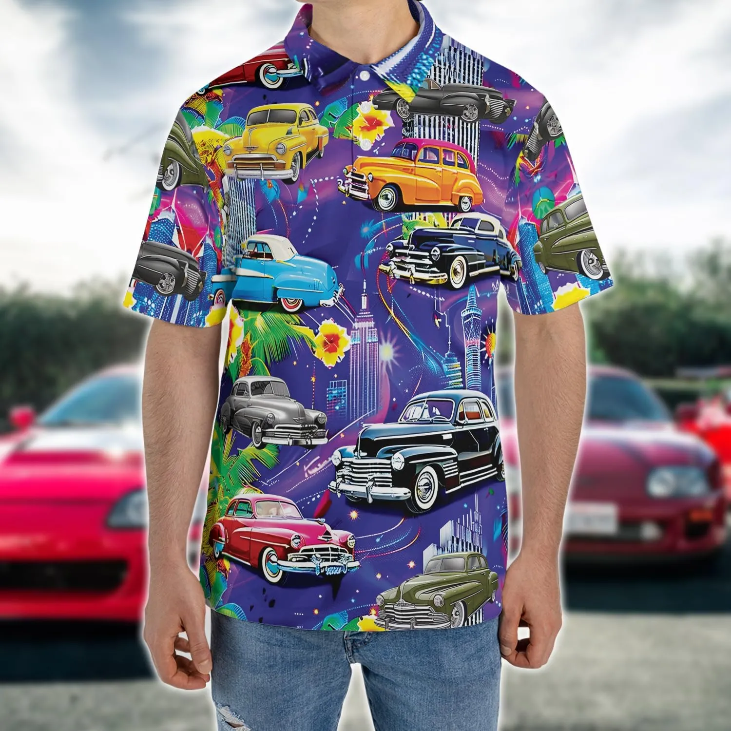 Vehicle Polo Shirts for Men - Car Racing Men's Regular Fit Quick Dry Golf Polo Shirt Series 12