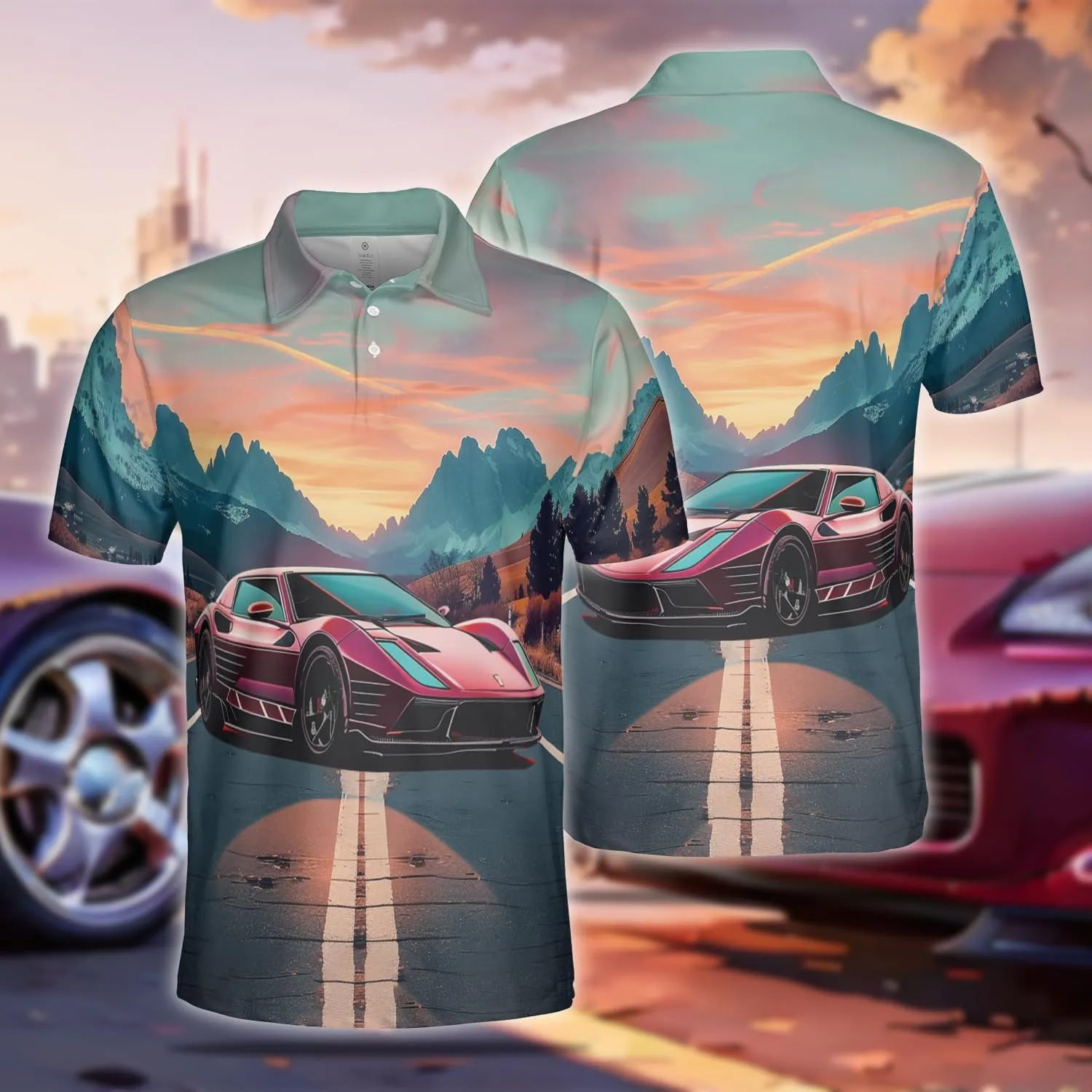 Vehicle Polo Shirts for Men - Car Racing Men's Regular Fit Quick Dry Golf Polo Shirt Series 12