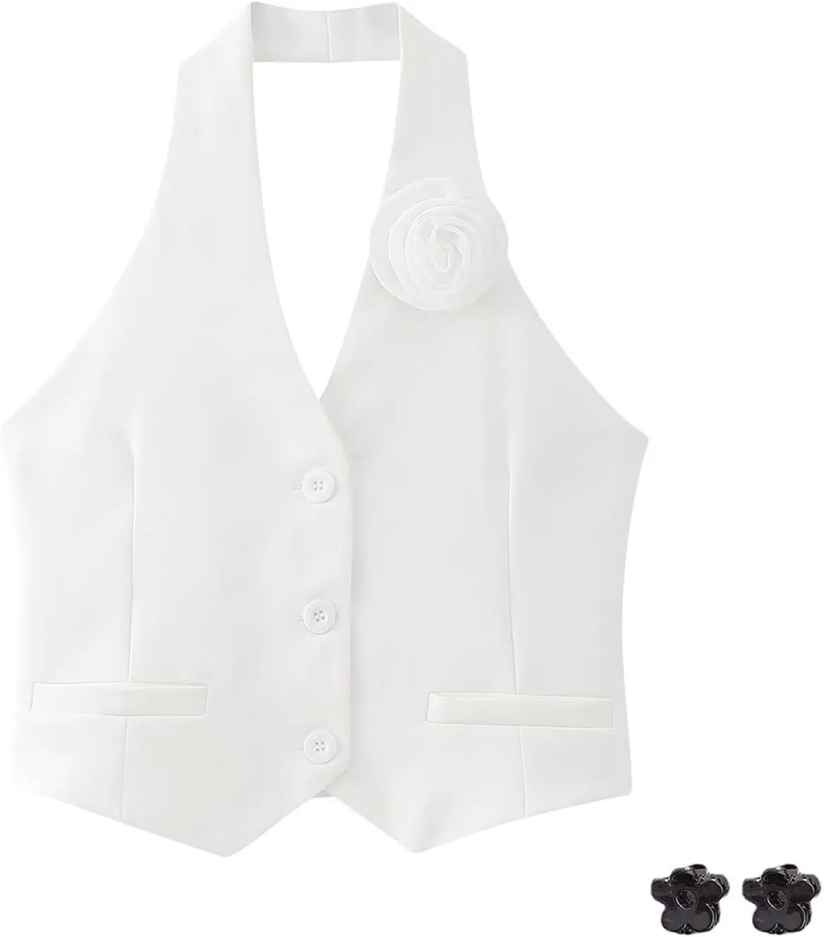 Vest Tops for Women Flowers V Neck Business Casual Sleeveless Summer Casual Single Breasted Jacket S~L