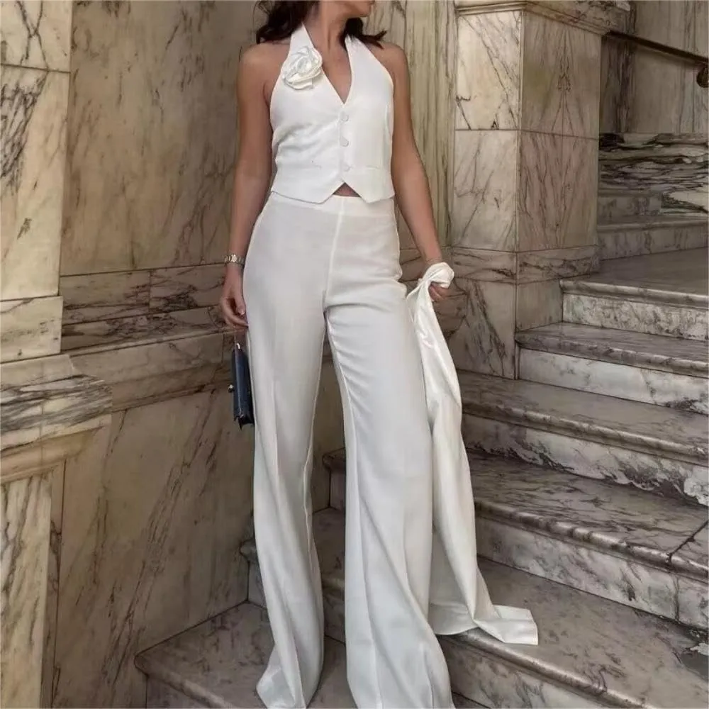 Vest Tops for Women Flowers V Neck Business Casual Sleeveless Summer Casual Single Breasted Jacket S~L
