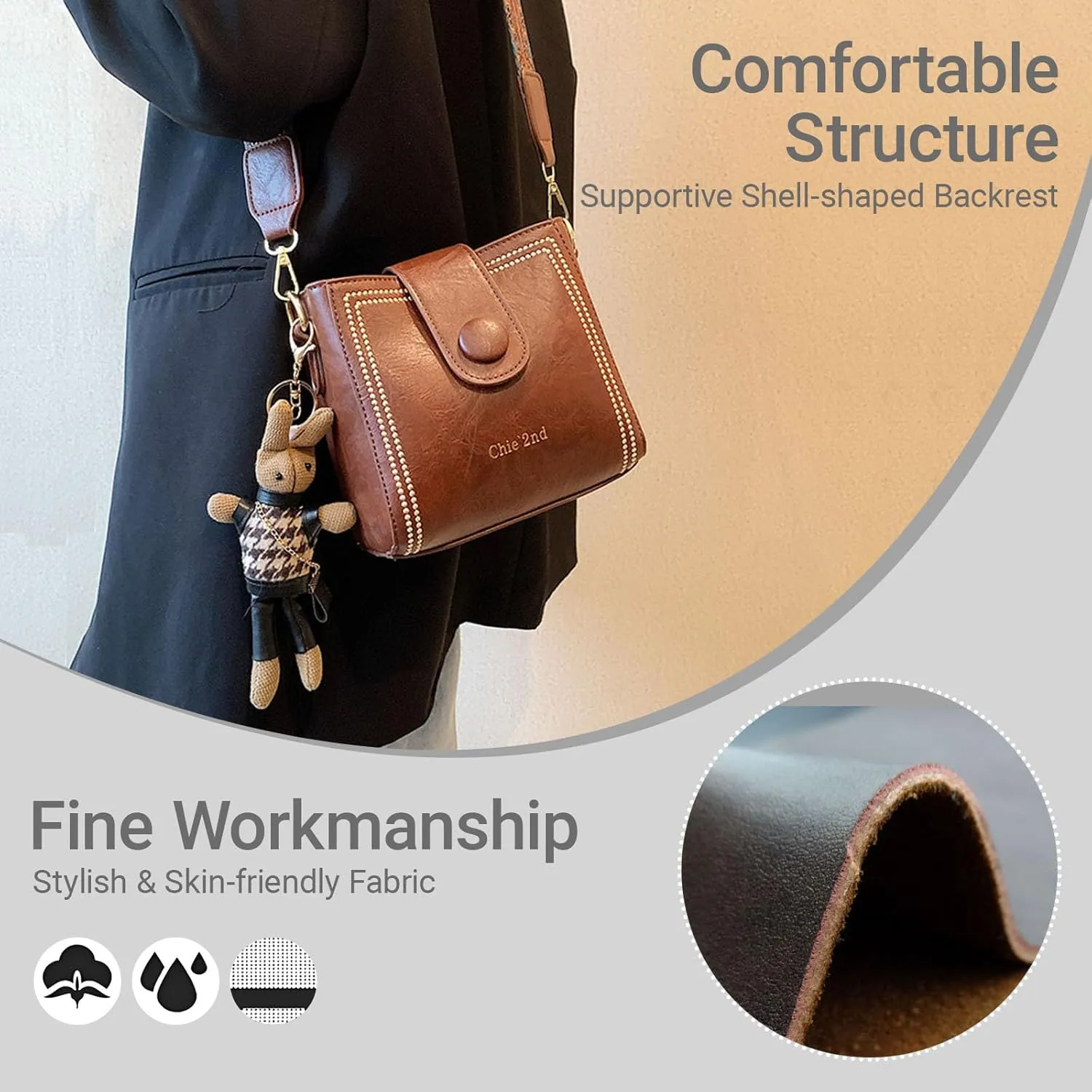 Vintage Fashion Bag with Adjustable Wider Shoulder Strap for Women,Crossbody Bags for Women,Leather PU Bucket Bags