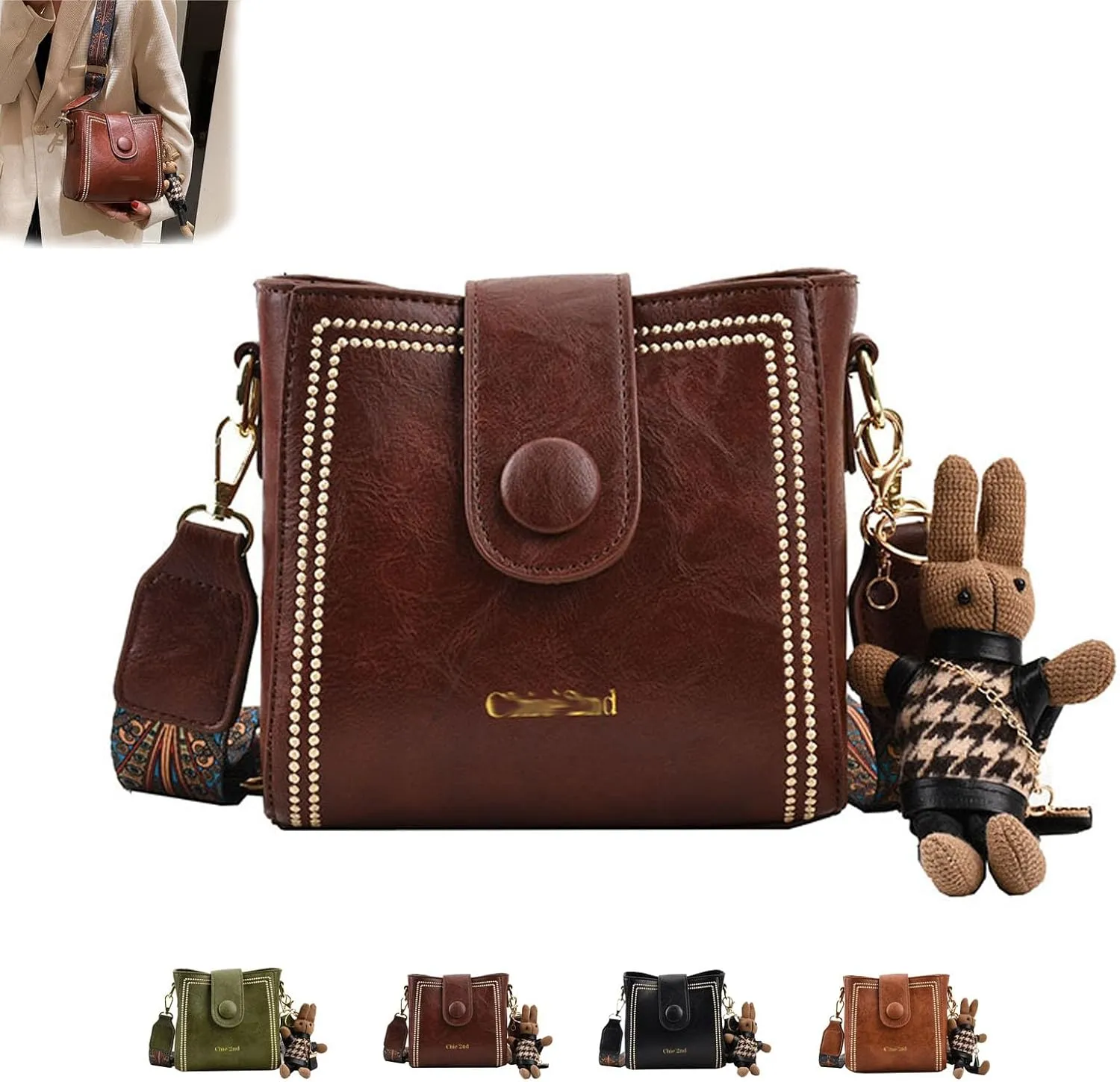 Vintage Fashion Bag with Adjustable Wider Shoulder Strap for Women,Crossbody Bags for Women,Leather PU Bucket Bags