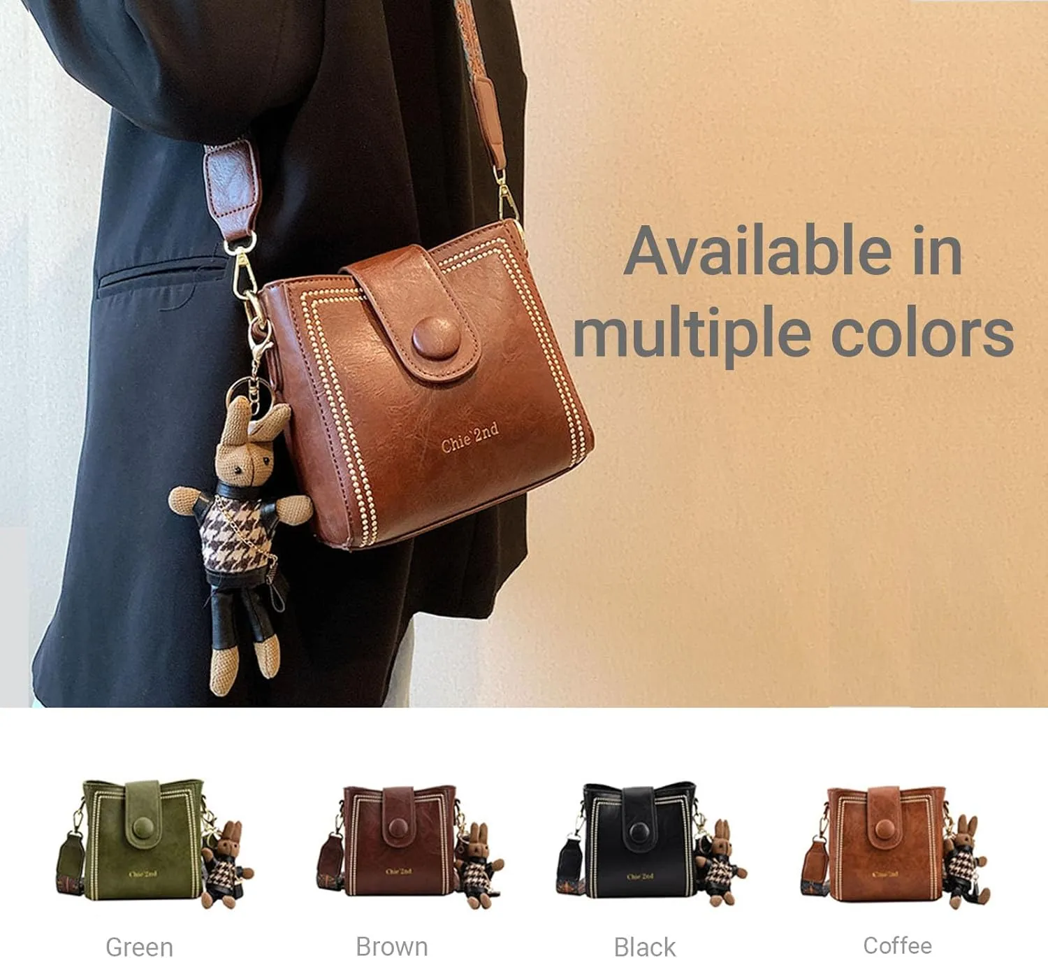 Vintage Fashion Bag with Adjustable Wider Shoulder Strap for Women,Crossbody Bags for Women,Leather PU Bucket Bags