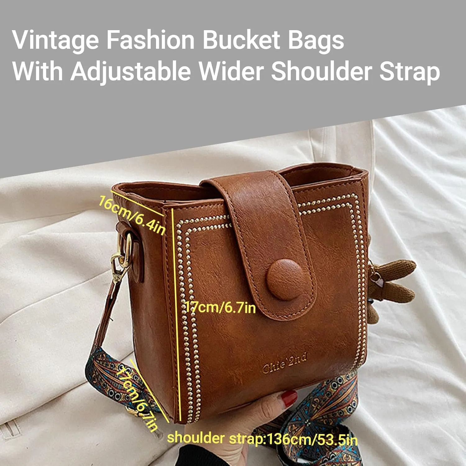 Vintage Fashion Bag with Adjustable Wider Shoulder Strap for Women,Crossbody Bags for Women,Leather PU Bucket Bags