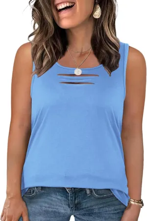 VISLILY Womens-Plus-Size-Tank-Tops Summer Trendy Cut Out Rock Ripped Shirts Casual Sleeveless Blouses Flowy Curved Hem Tunics