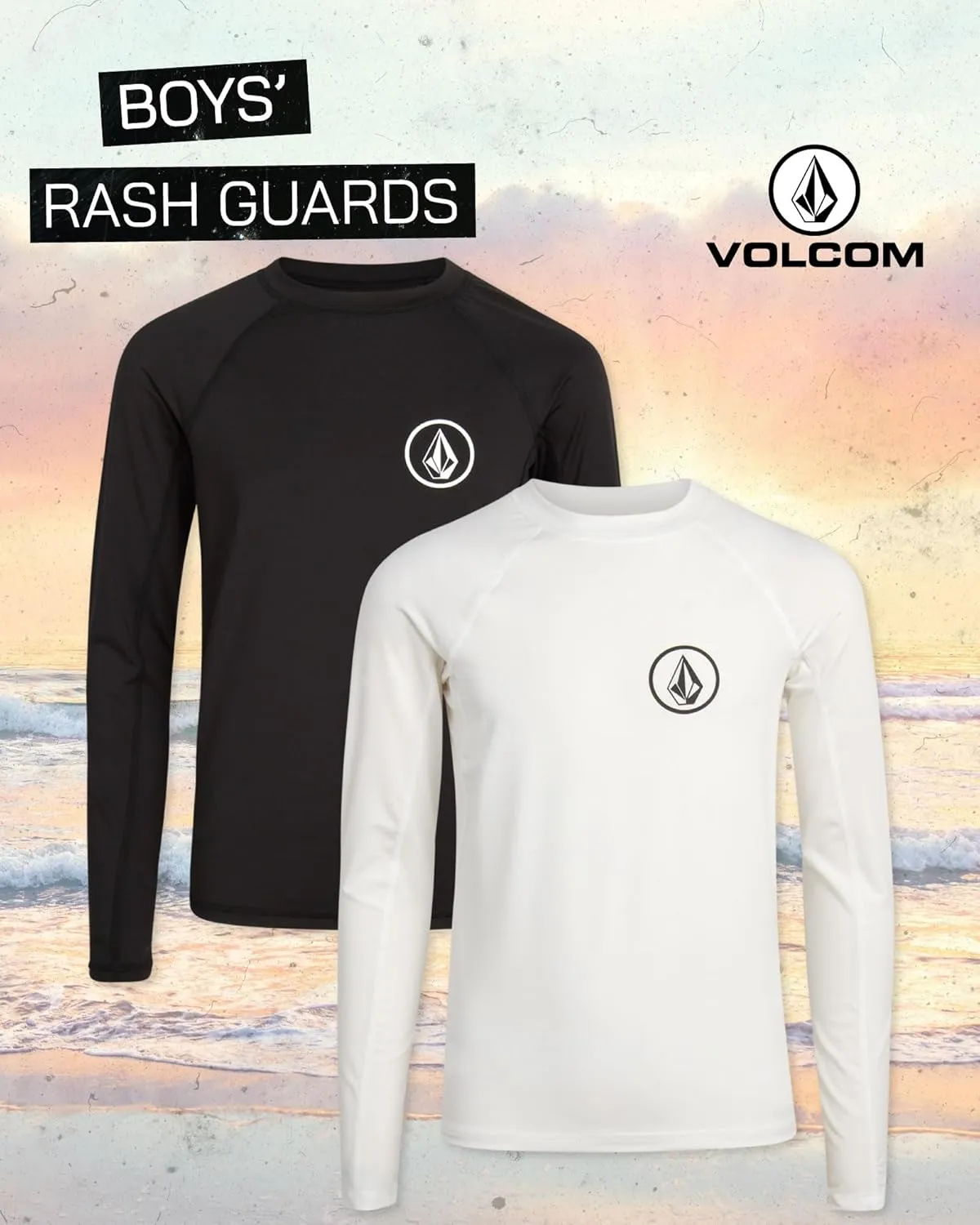 Volcom Boys' Rash Guard Shirts - 2 Pack UPF 50  Quick Dry Long Sleeve Sun Protection Shirts - Kids Swimwear T-Shirt (8-16)