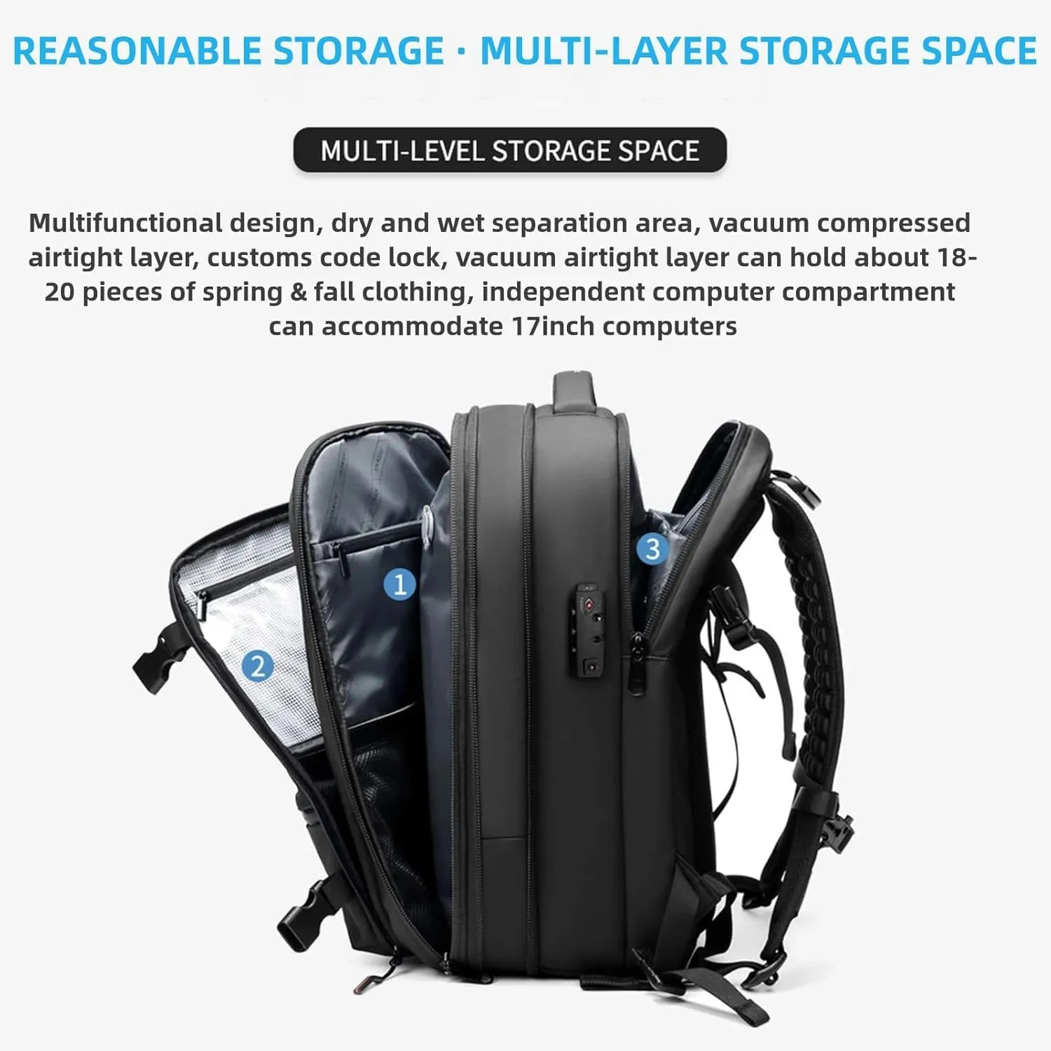 Voyagevac/Voyage Vac Backpack,Expandable Bag with Vacuum Compression,Capacity Air Seal Travel Waterproof Pack for Travel (Blue)