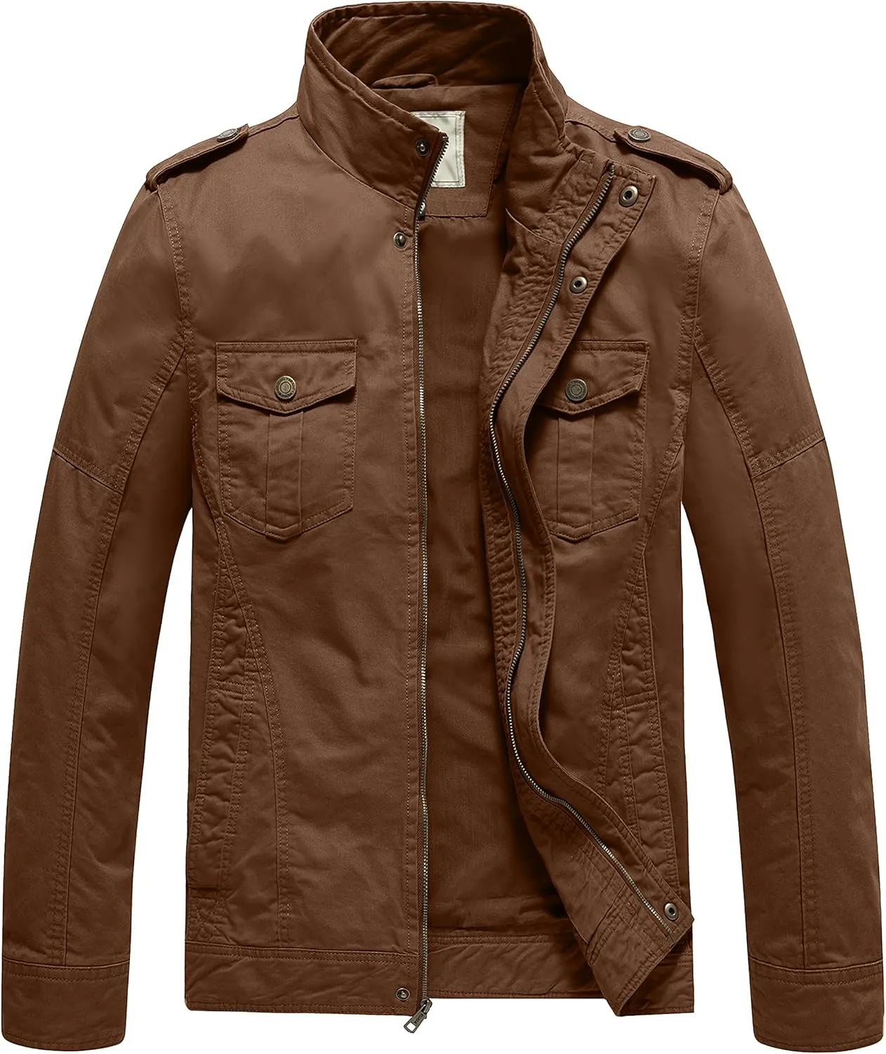 WenVen Men's Casual Washed Cotton Military Jacket