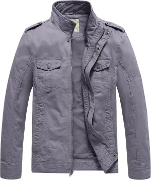 WenVen Men's Casual Washed Cotton Military Jacket