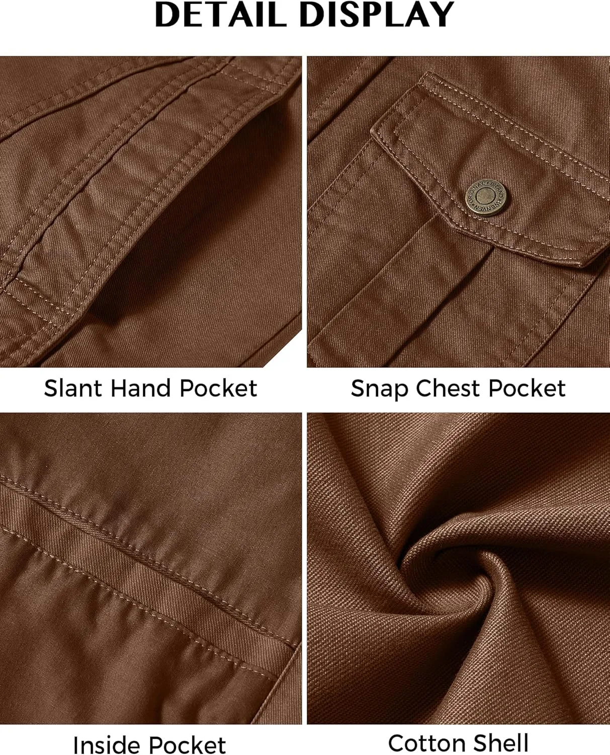 WenVen Men's Casual Washed Cotton Military Jacket