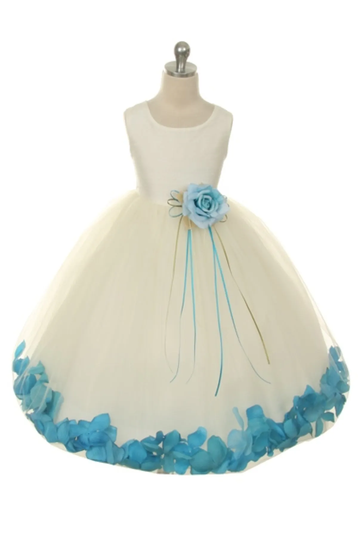 White Satin Flower Petal Girl Dress (2 of 2)