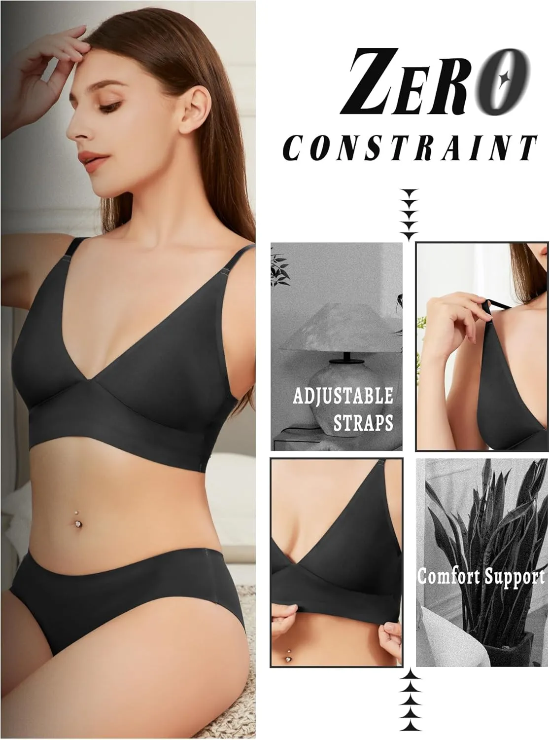 Wireless Bras for Women - Sports Bra Bralettes with Support No Underwire Seamless Workout Tops Cami Crop Tank S-XXL