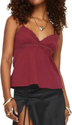 Women Babydoll Tank Tops Y2k Lace Trim V Neck Sleeveless Spaghetti Straps Camisole Flared Hem Flowy Peplum Cami Tops