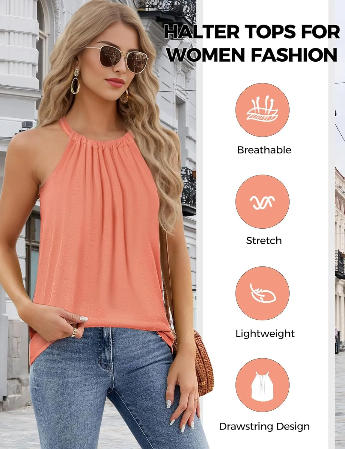 Women Halter Tank Tops, Pleated Loose Fit Sleeveless Tops, Drawstring High Neck Tank Top for Women, Summer Shirts Going Out