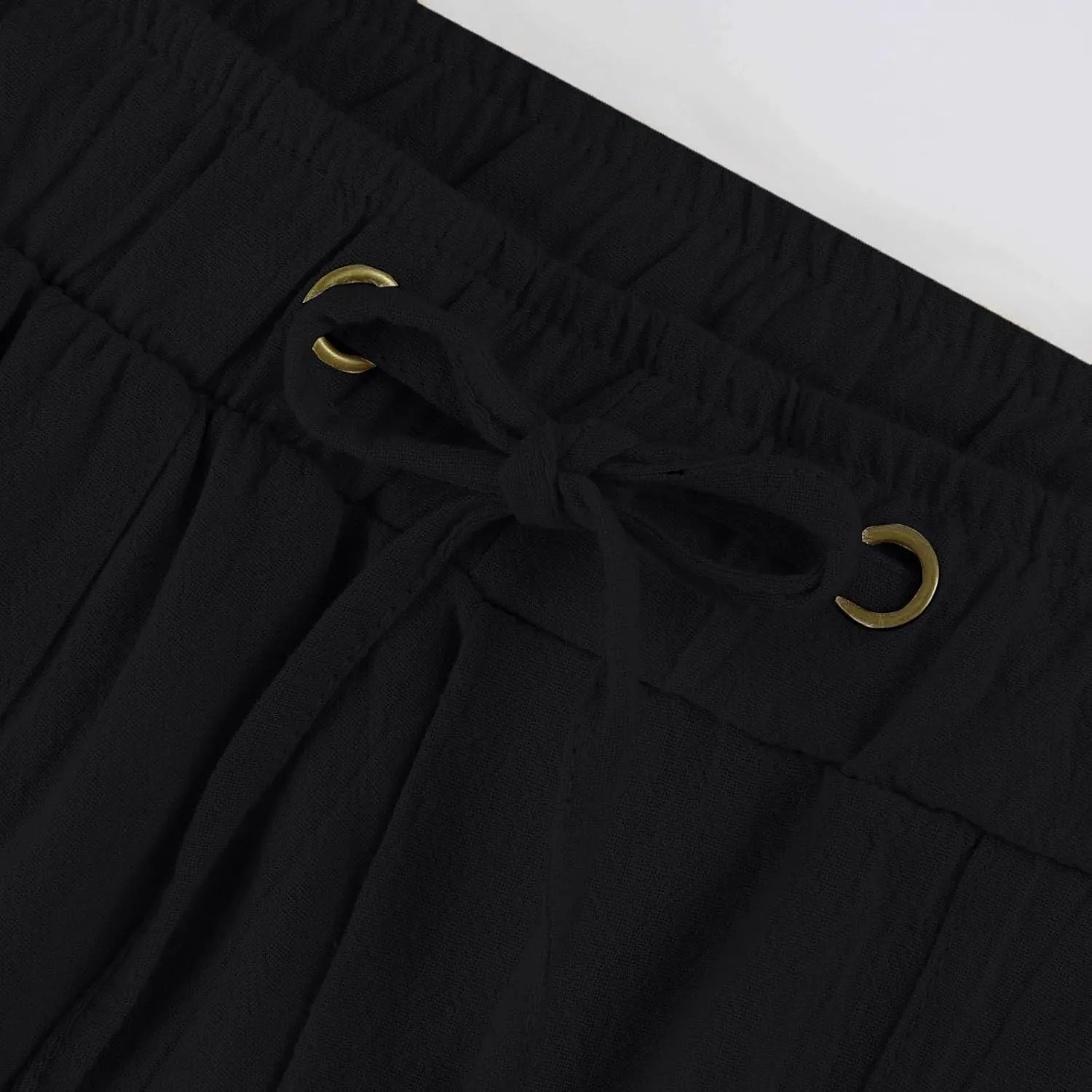 Women Linen Pants Pants Summer Wide Leg Solid Casual Linen Drawstring Cropped with Pockets Lounge