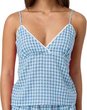 Women Plaid Spaghetti Strap Tops Y2k Lace Trim V Neck Backless Camisole Summer Slim Fit Sleeveless Tank Top