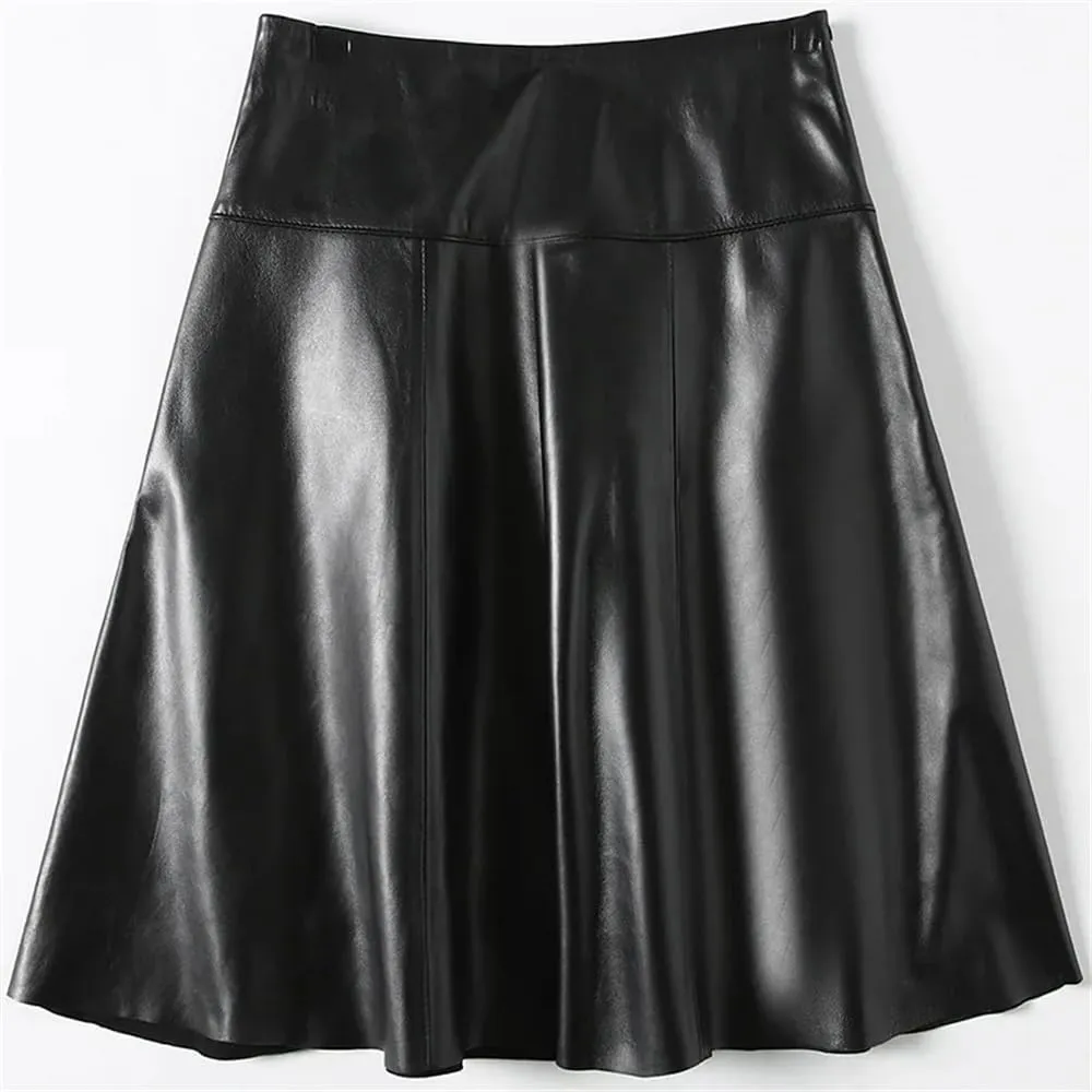 Women Plus Size Skirt Women High Waist Midi Leather Skirt Female Pleated Skirt
